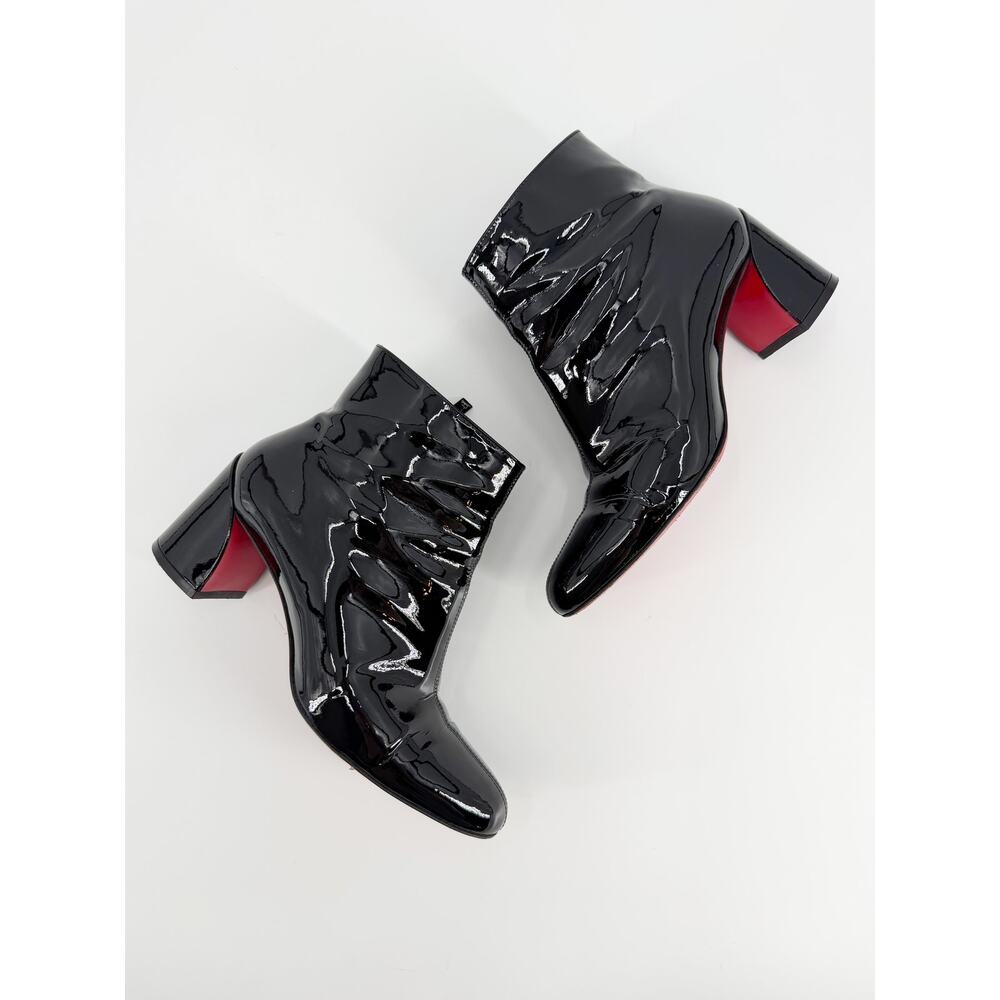 Christian Louboutin Turela 55 Black Patent Leather Red Heel Ankle Boots 36.5 EU